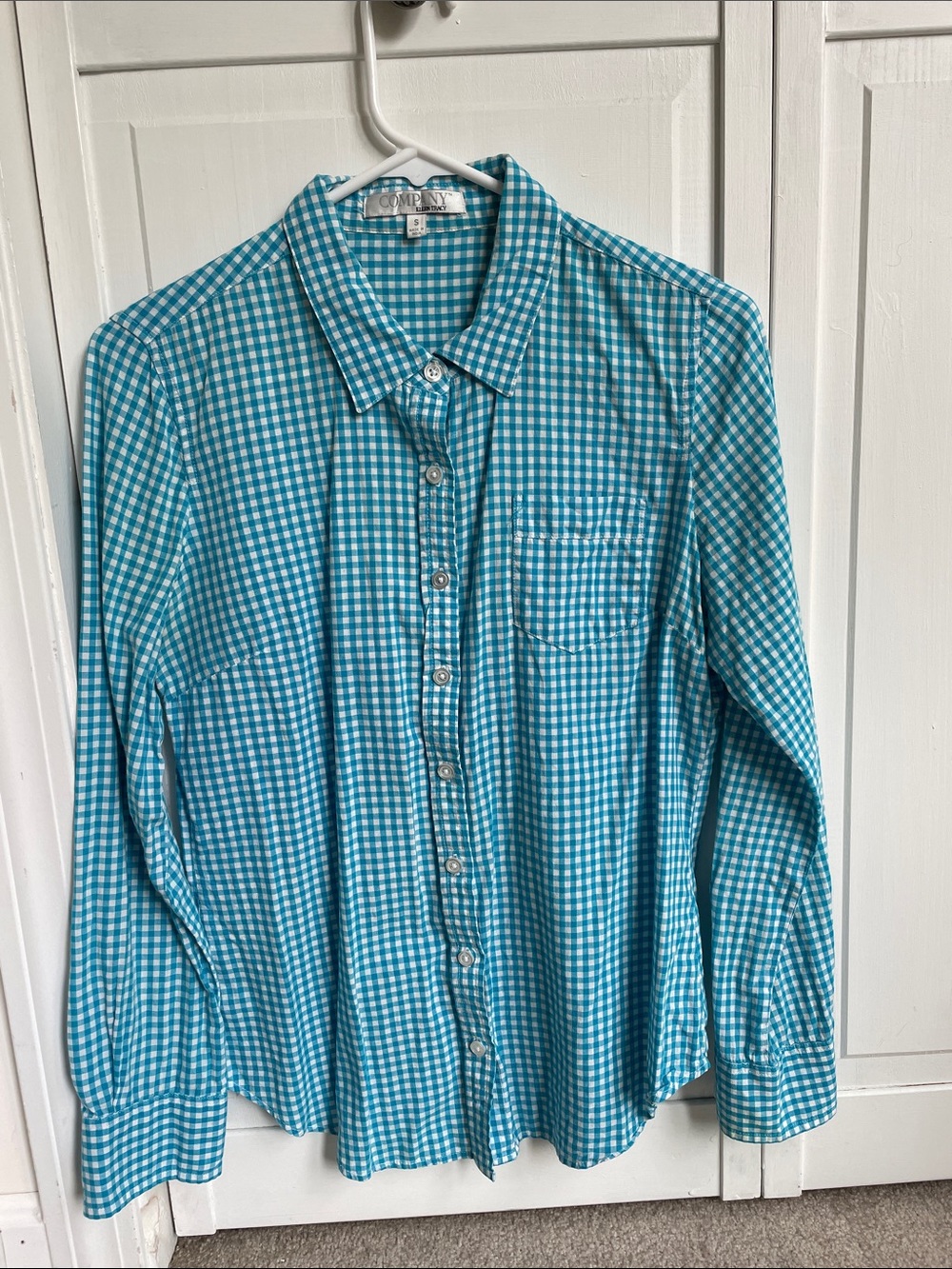 Company Ellen Tracy Teal Gingham shirt size S